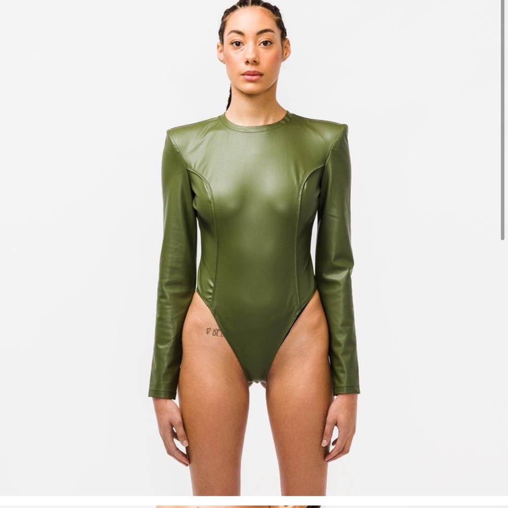 Adidas Ivy Park Green Faux Leather Bodysuit M NWT
